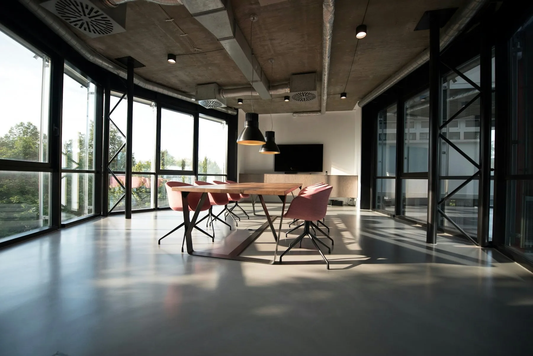 Corporate office interior with open workspace